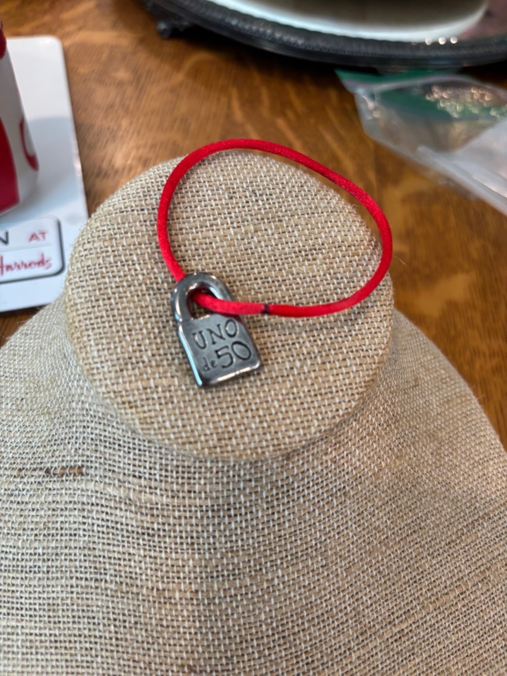 UNO de 50 Red Cord Bracelet with Padlock Charm